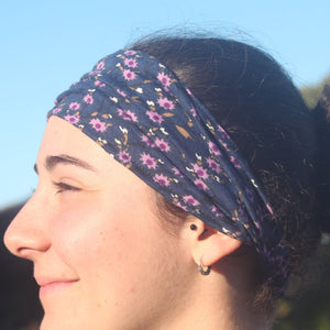 
                  
                    Load image into Gallery viewer, head band cotton blue mini flower
                  
                