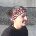 head band patterned red flower
