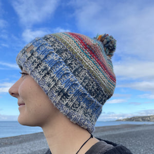 
                  
                    Load image into Gallery viewer, Pom Pom Striped Beanie
                  
                