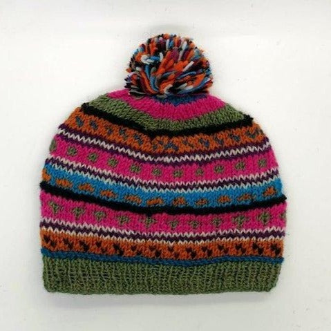Wool Stripe Pom-Pom Hat
