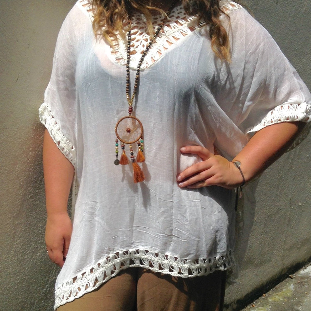 
                  
                    Load image into Gallery viewer, Boho-Plus-Size-Top-White
                  
                